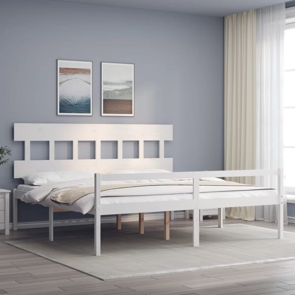 vidaXL Letto per Anziani con Testiera Bianco 200x200 cm Legno Massello