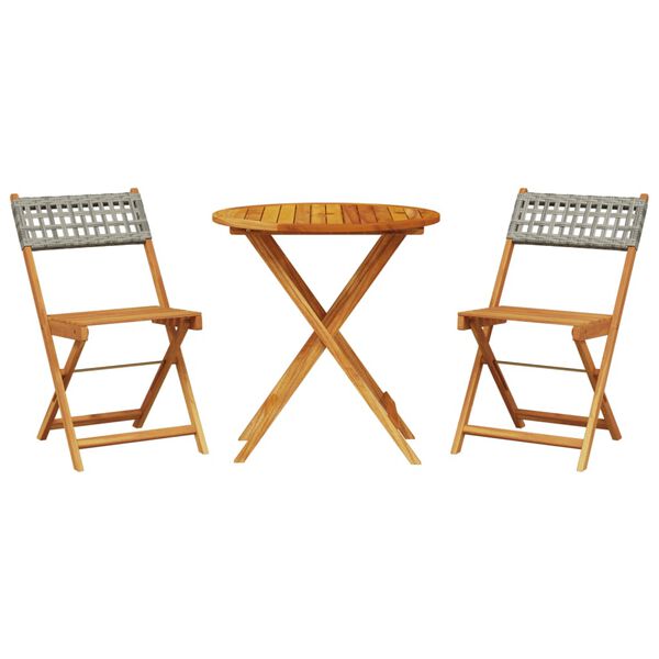 vidaXL Set da Bistrot 3 pz Grigio in Polyrattan e Legno Massello