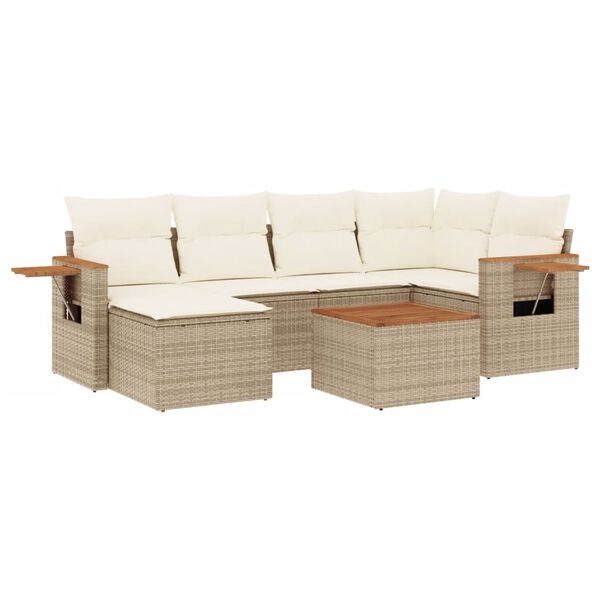 vidaXL Set Divani da Giardino 7 pz con Cuscini Beige in Polyrattan