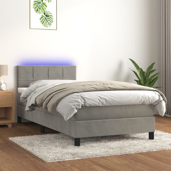 vidaXL Letto a Molle con Materasso e LED Grigio Chiaro 90x190 cm Velluto