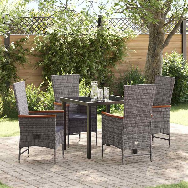 vidaXL Set da Pranzo per Giardino con cuscino 5 pcs Grigio