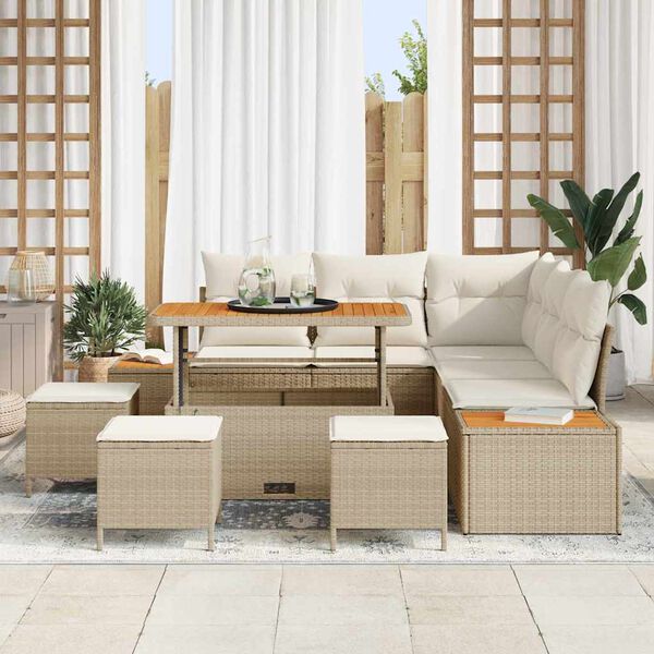 vidaXL Set Divano da Giardino 9 pcs Beige polyrattan