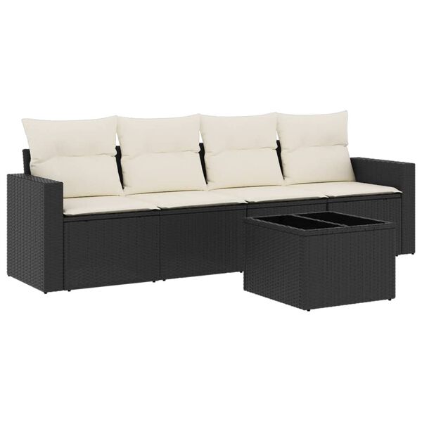 vidaXL Set Divani da Giardino 5 pz con Cuscini in Polyrattan Nero