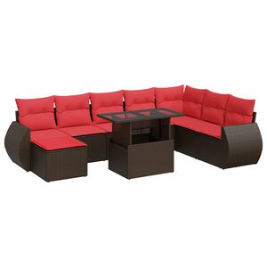 vidaXL Set Divani Giardino 9 pz con Cuscini Polyrattan Marrone Acacia