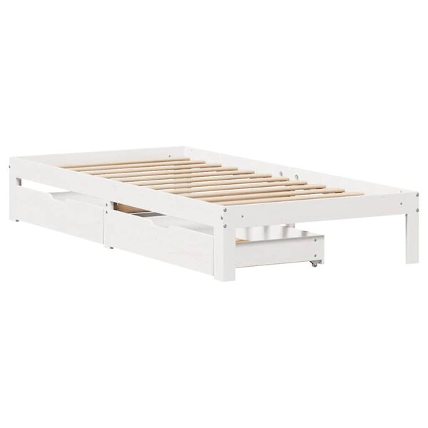 vidaXL Giroletto con Cassetti Bianco 100x200 cm Legno Massello di Pino