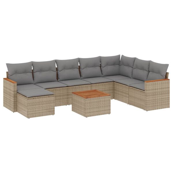 vidaXL Set Divano da Giardino 9 pz con Cuscini Beige in Polyrattan