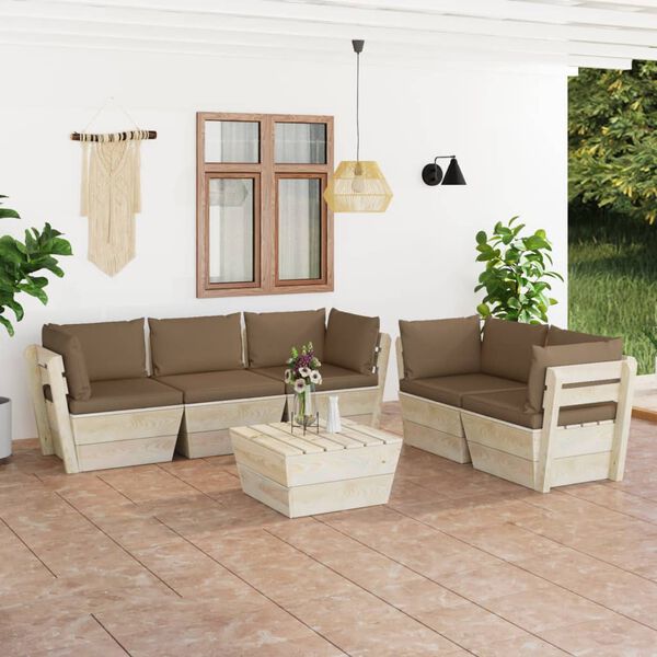 vidaXL Set Divani da Giardino su Pallet 6 pz con Cuscini Legno Abete