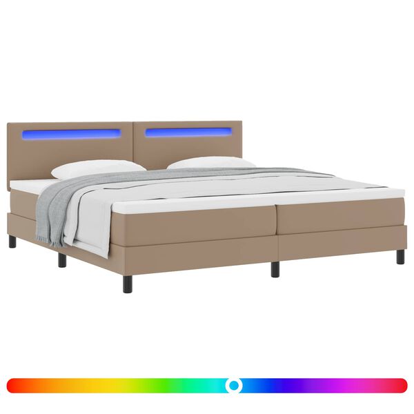 vidaXL Letto a molle con led Cappuccino 200 x 200 cm Pelle sintetica