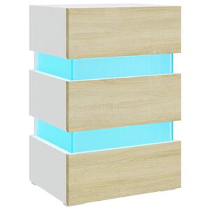 vidaXL Comodino con Luci LED Bianco e Sonoma 45x35x67cm in Multistrato