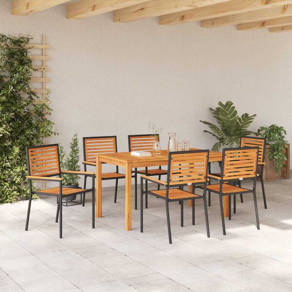 vidaXL Set da Pranzo per Giardino 7 pcs Nero Poly Rattan