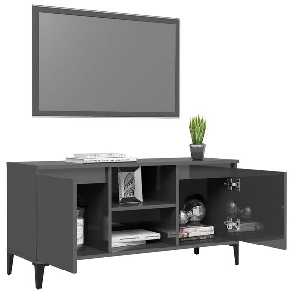 vidaXL Mobile TV con Gambe in Metallo Grigio Lucido 103,5x35x50 cm