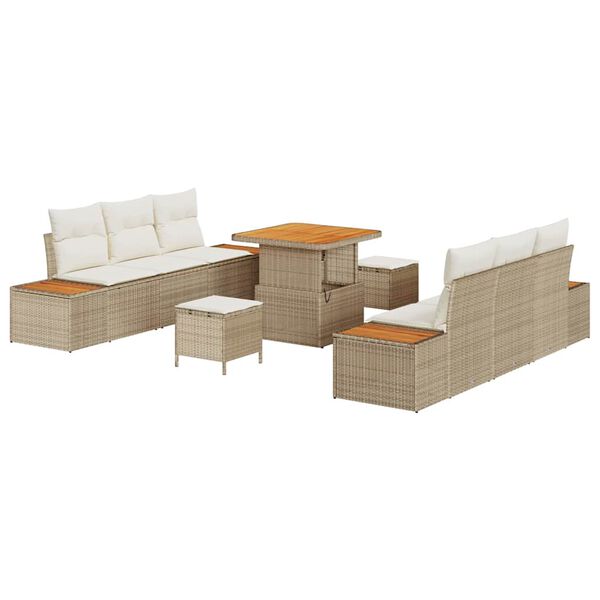vidaXL Set Divano da Giardino con cuscino 9 pcs Beige Poly Rattan