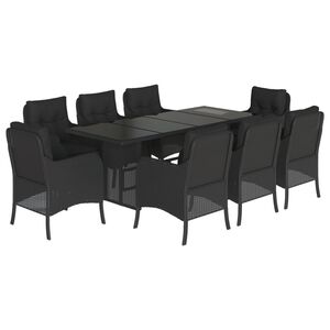 vidaXL Set da Pranzo da Giardino 9 pz con Cuscini Nero in Polyrattan