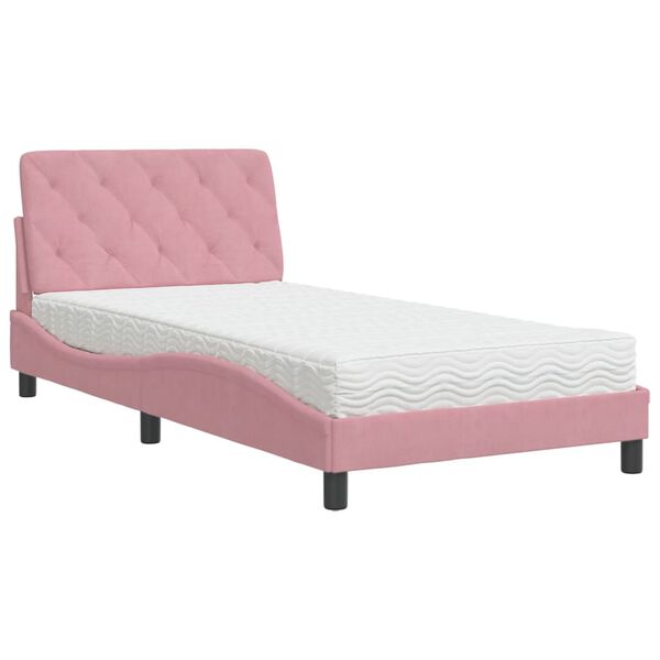 vidaXL Letto con Materasso Rosa 100x200 cm in Velluto