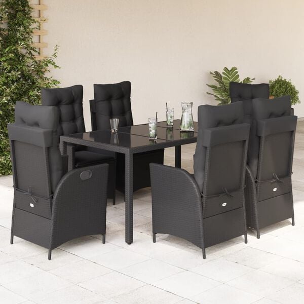 vidaXL Set da Pranzo da Giardino 7 pz Nero con Cuscini in Polyrattan