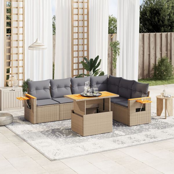 vidaXL Set Divani da Giardino 7 pz con Cuscini Beige in Polyrattan