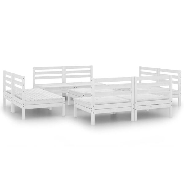 vidaXL Set Divani da Giardino 9 pz Bianco in Legno Massello di Pino