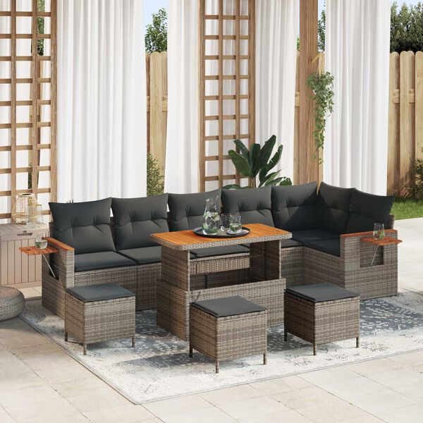 vidaXL Set Divano da Giardino con cuscino 12 pcs Grigio polyrattan