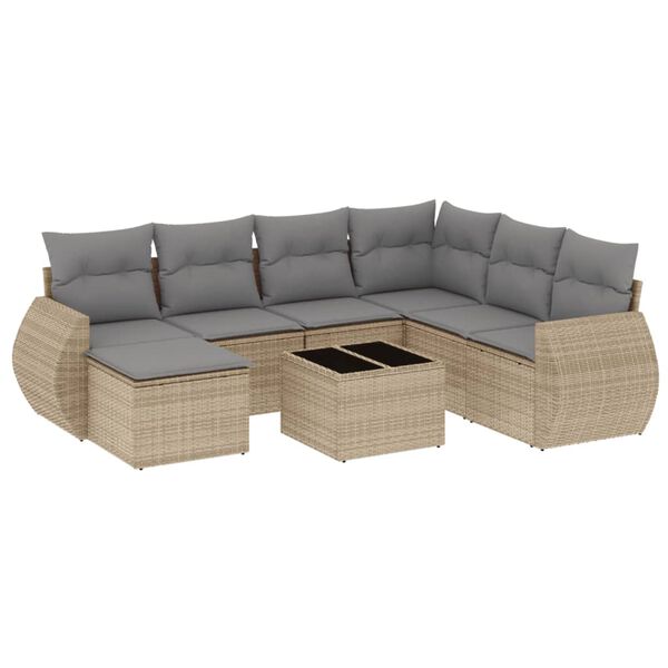 vidaXL Set Divano da Giardino 8 pz con Cuscini Beige in Polyrattan