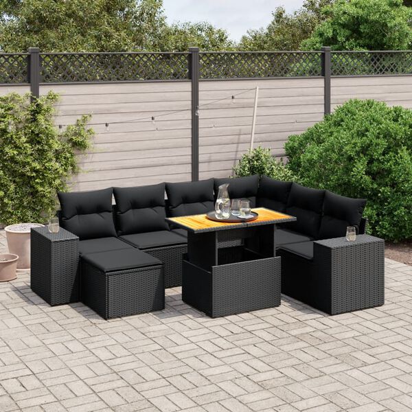 vidaXL Set Divani da Giardino con Cuscini 8 pz Nero in Polyrattan