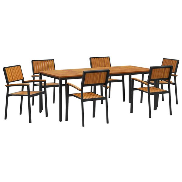 vidaXL Set da Pranzo per Giardino 7 pcs Nero Legno di Acacia Massello