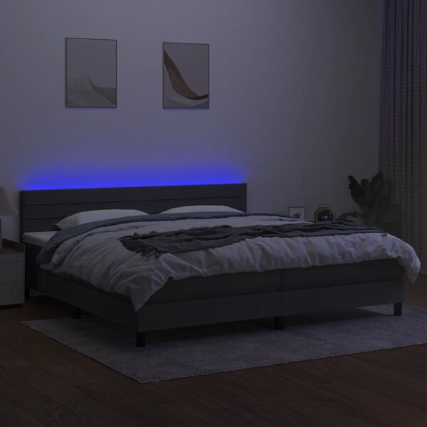 vidaXL Letto a Molle Materasso e LED Grigio Scuro 200x200cm in Tessuto