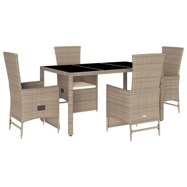 vidaXL Set da Pranzo da Giardino 5 pz con Cuscini Beige in Polyrattan