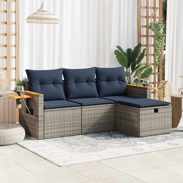 vidaXL Set Divani da Giardino 4 pz con Cuscini in Polyrattan Grigio