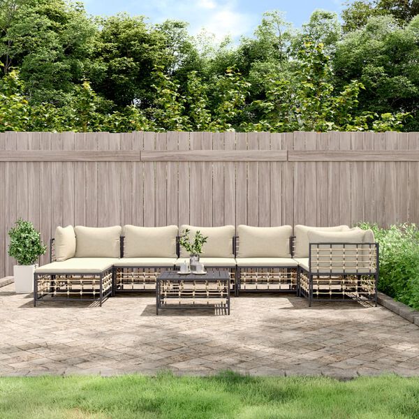 vidaXL Set Divani da Giardino 8 pz con Cuscini Antracite in Polyrattan