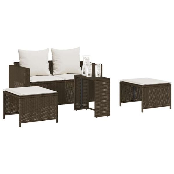 vidaXL Set Divano da Giardino 5 pz con Cuscini Marrone in Polyrattan