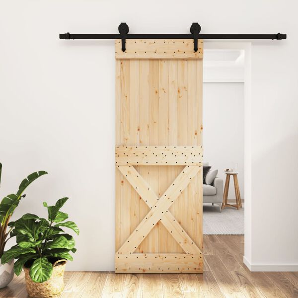 vidaXL Porta Scorrevole con Set Hardware 80x210 cm Legno Massello Pino