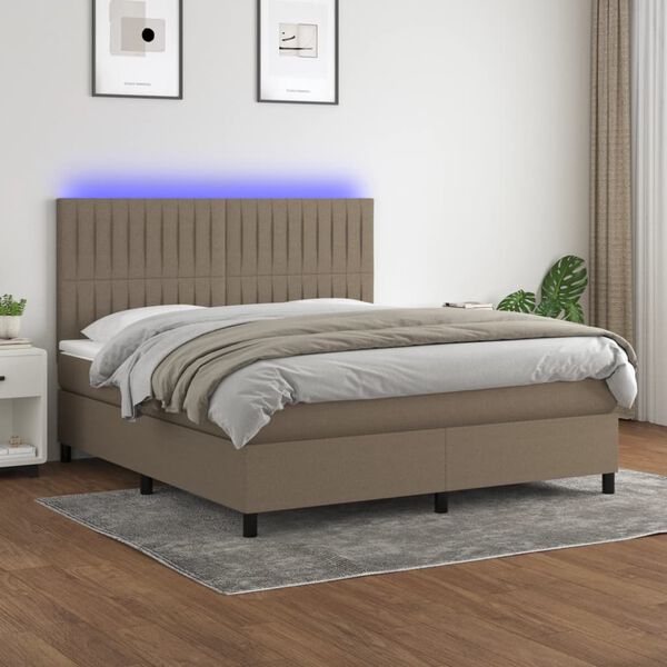 vidaXL Letto a Molle con Materasso e LED Tortora 160x200 cm in Tessuto