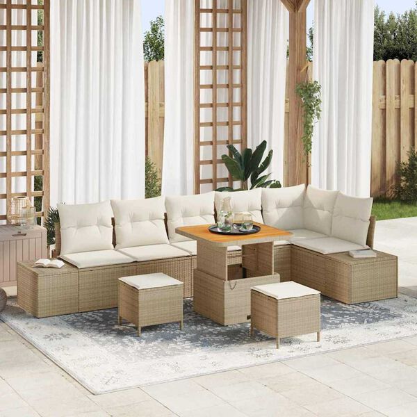 vidaXL Set Divano da Giardino con cuscino 9 pcs Beige Poly Rattan