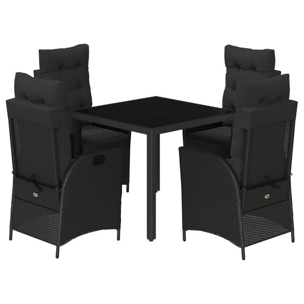 vidaXL Set da Pranzo da Giardino 5 pz Nero con Cuscini in Polyrattan