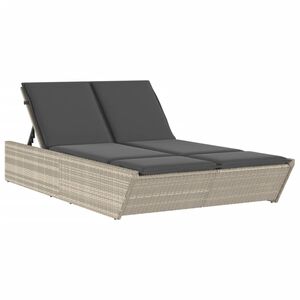 vidaXL Lettino Prendisole Doppio con Cuscini Grigio Chiaro Polyrattan
