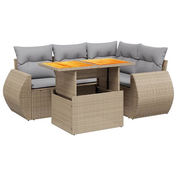 vidaXL Set Divano da Giardino 5 pz con Cuscini Beige in Polyrattan