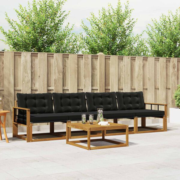 vidaXL Set di divani da esterno con cuscino 5 pcs Naturale e Nero