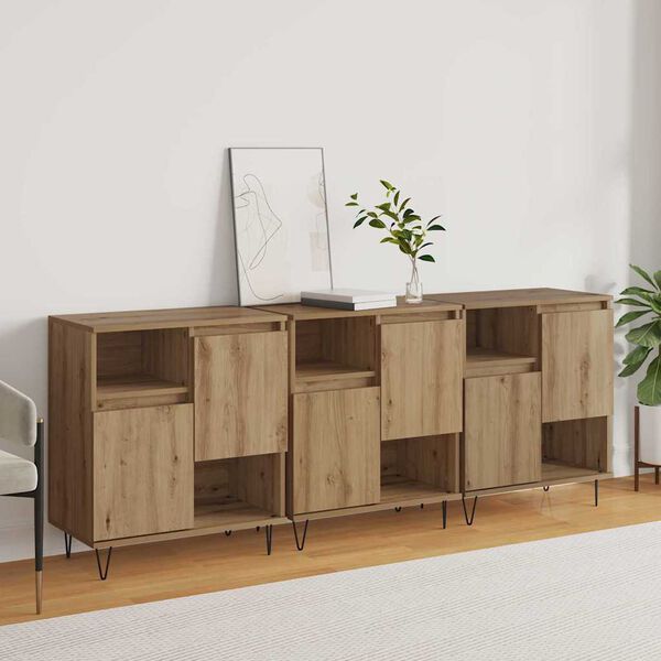 vidaXL Credenza 3 pcs Rovere artigianale 60 x 35 x 70 cm