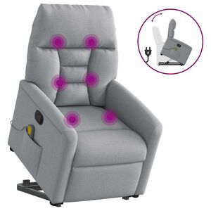 vidaXL Poltrona Alzapersona Massaggi Reclinabile Grigio Chiaro Tessuto