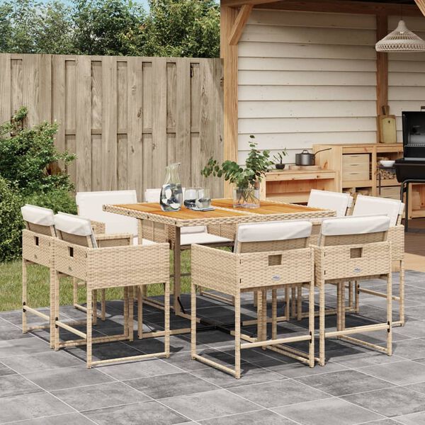 vidaXL Set da Pranzo da Giardino 9 pz con Cuscini Beige in Polyrattan
