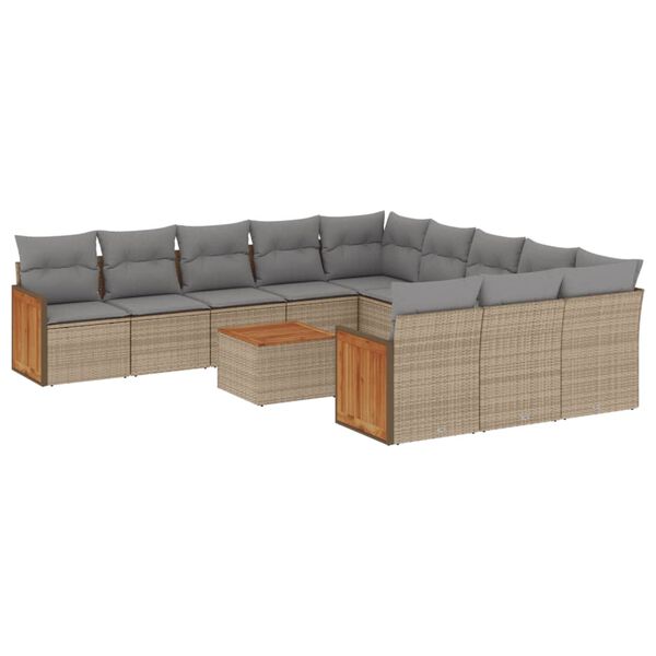 vidaXL Set Divani da Giardino 12 pz con Cuscini Beige in Polyrattan