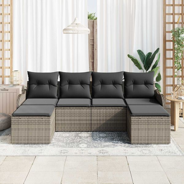 vidaXL Set Divano da Giardino 6 pcs Grigio polyrattan