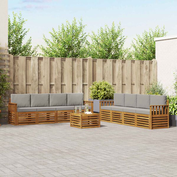 vidaXL Set divani con cuscino 9 pcs Grigio Naturale e Chiaro