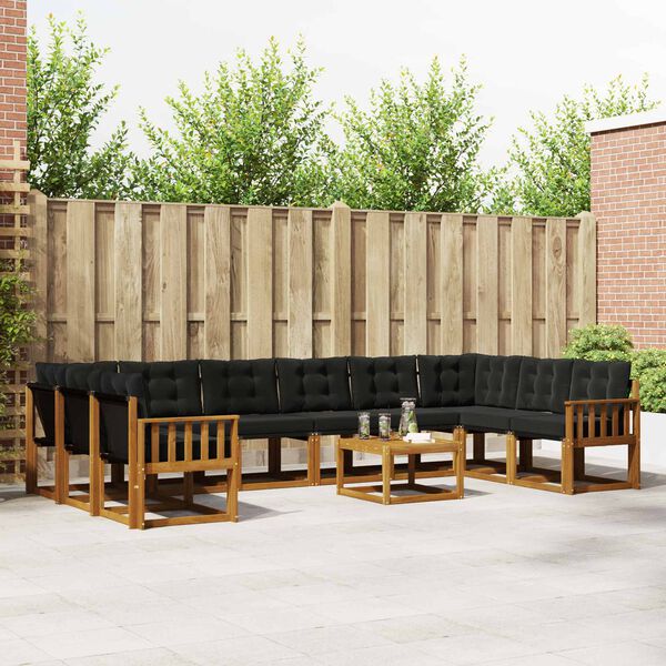 vidaXL Set di divani da esterno con cuscino 11 pcs Naturale e Nero