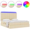 vidaXL Letto con luci a strisce a LED Crema 180 x 200 cm Tessuto