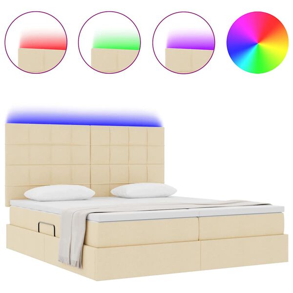 vidaXL Letto con luci a strisce a LED Crema 180 x 200 cm Tessuto