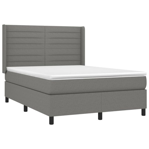 vidaXL Letto a Molle Materasso e LED Grigio Scuro 140x190cm in Tessuto