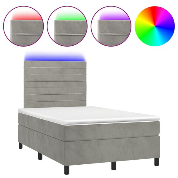 vidaXL Letto a Molle Materasso e LED Grigio Chiaro 120x200 cm Velluto