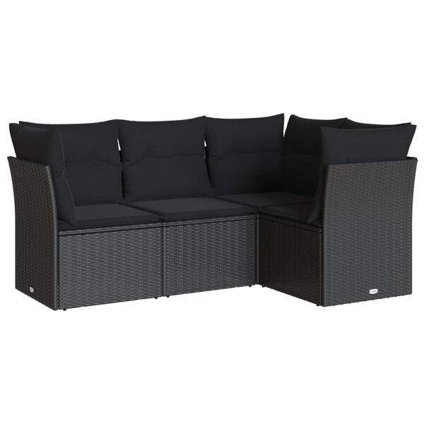 vidaXL Set Divani da Giardino 4 pz con Cuscini Nero in Polyrattan