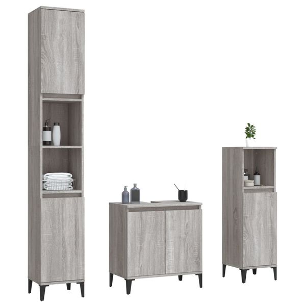 vidaXL Set Mobili da Bagno 3 pz Grigio Sonoma in Legno Multistrato